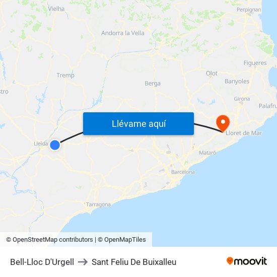 Bell-Lloc D'Urgell to Sant Feliu De Buixalleu map