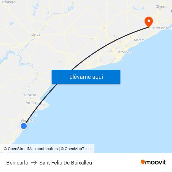Benicarló to Sant Feliu De Buixalleu map