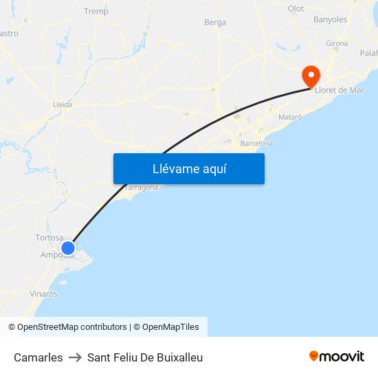 Camarles to Sant Feliu De Buixalleu map