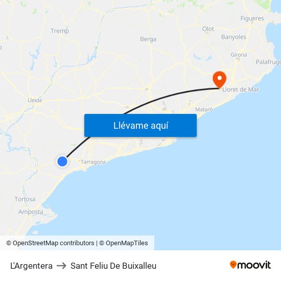 L'Argentera to Sant Feliu De Buixalleu map