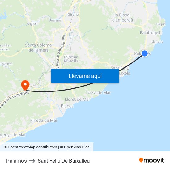 Palamós to Sant Feliu De Buixalleu map