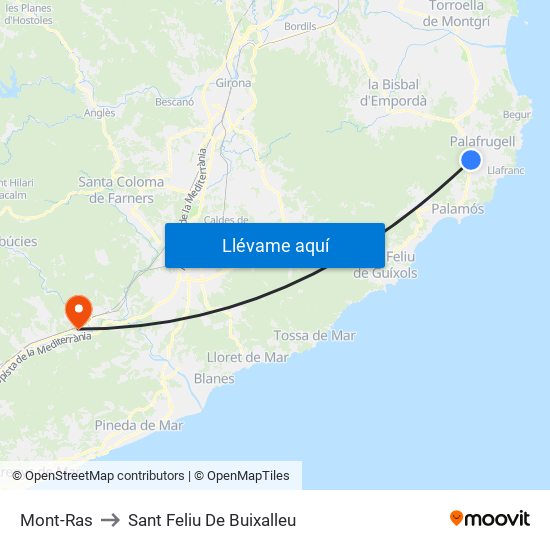 Mont-Ras to Sant Feliu De Buixalleu map