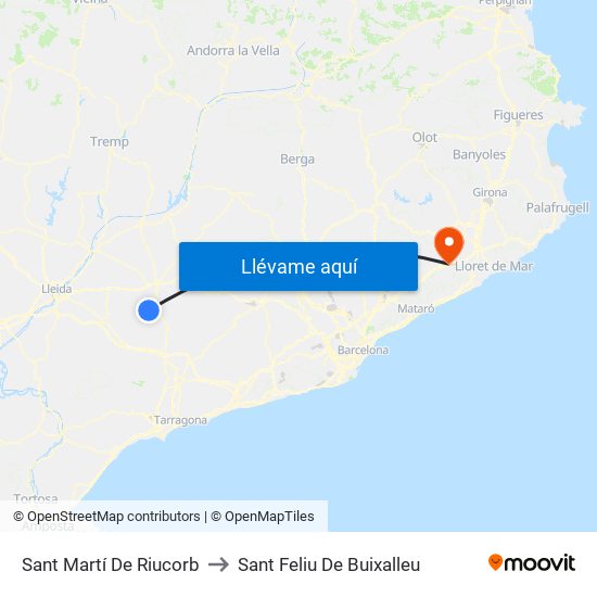 Sant Martí De Riucorb to Sant Feliu De Buixalleu map