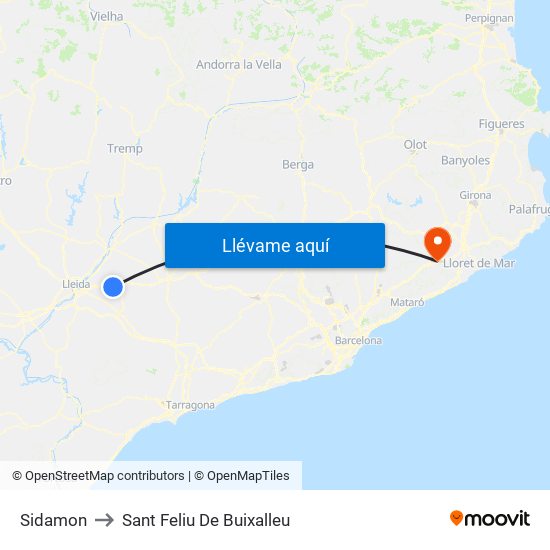 Sidamon to Sant Feliu De Buixalleu map