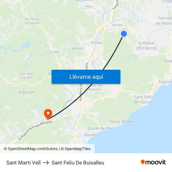 Sant Martí Vell to Sant Feliu De Buixalleu map