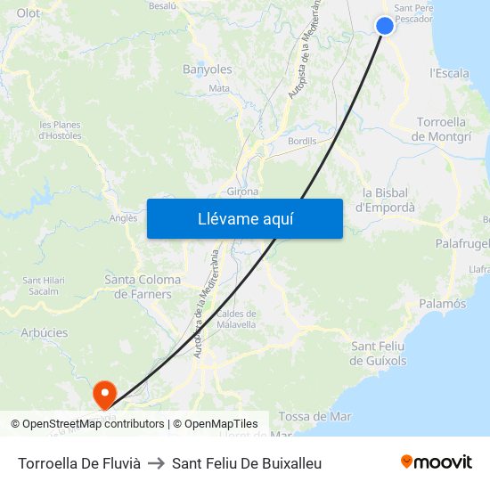 Torroella De Fluvià to Sant Feliu De Buixalleu map