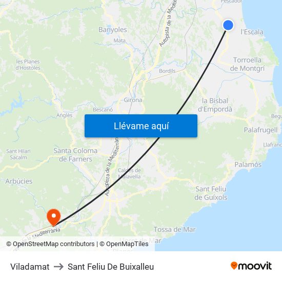 Viladamat to Sant Feliu De Buixalleu map