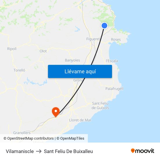 Vilamaniscle to Sant Feliu De Buixalleu map