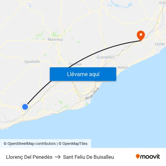Llorenç Del Penedès to Sant Feliu De Buixalleu map