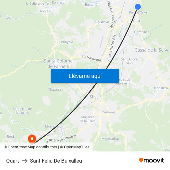 Quart to Sant Feliu De Buixalleu map