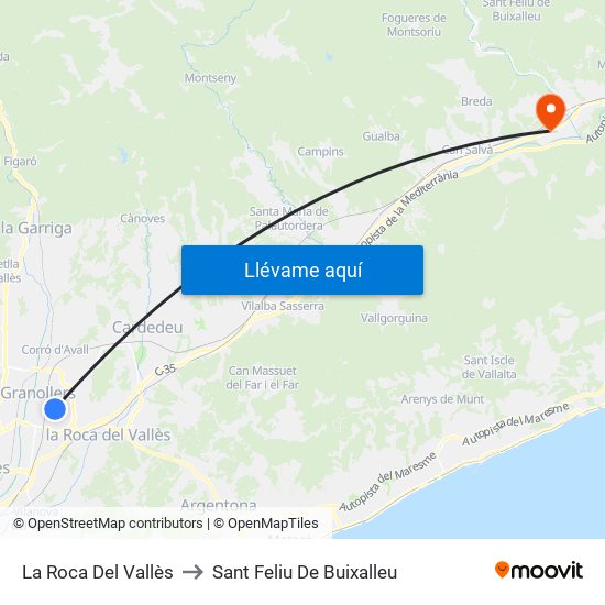 La Roca Del Vallès to Sant Feliu De Buixalleu map
