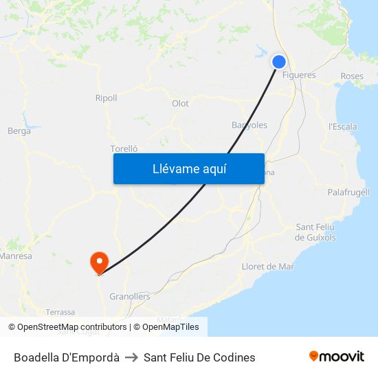 Boadella D'Empordà to Sant Feliu De Codines map