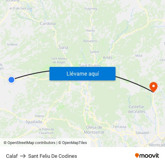 Calaf to Sant Feliu De Codines map