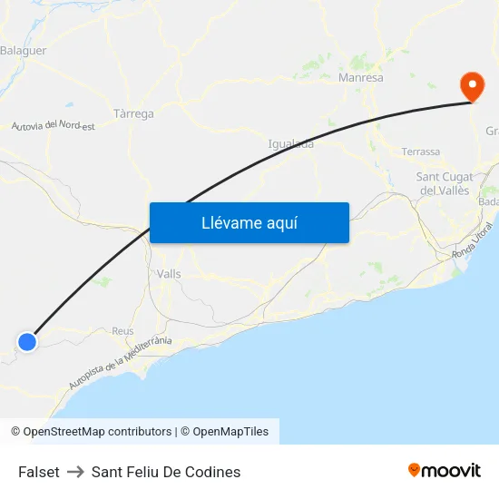 Falset to Sant Feliu De Codines map
