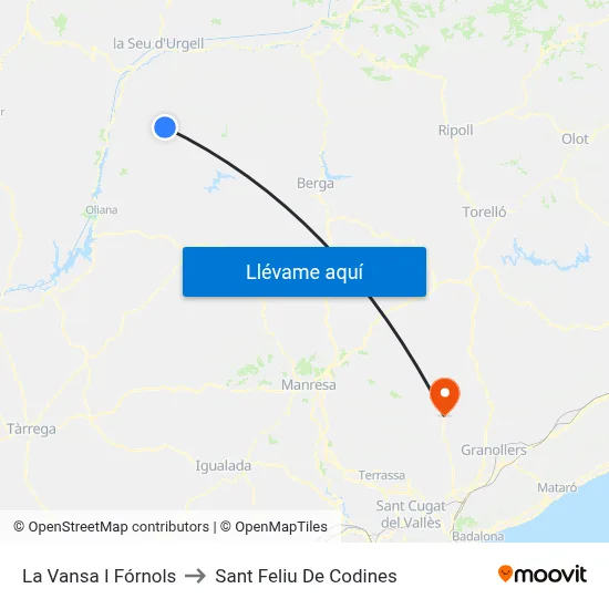 La Vansa I Fórnols to Sant Feliu De Codines map