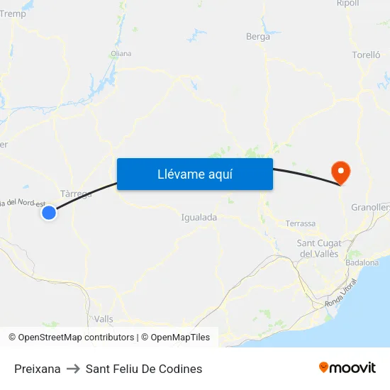 Preixana to Sant Feliu De Codines map