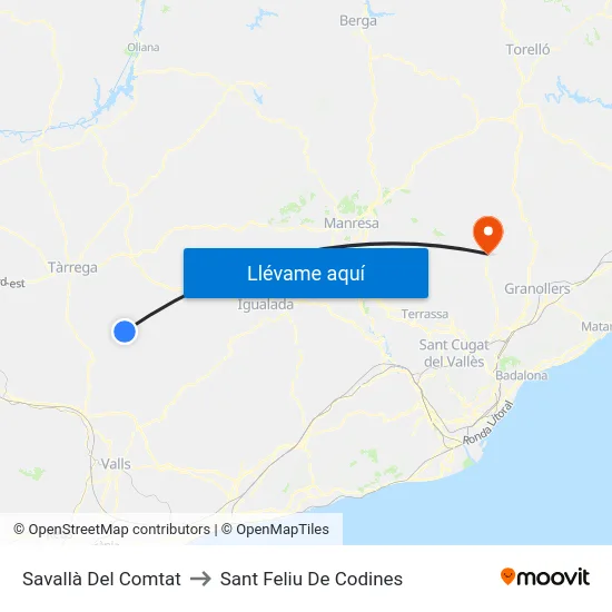 Savallà Del Comtat to Sant Feliu De Codines map