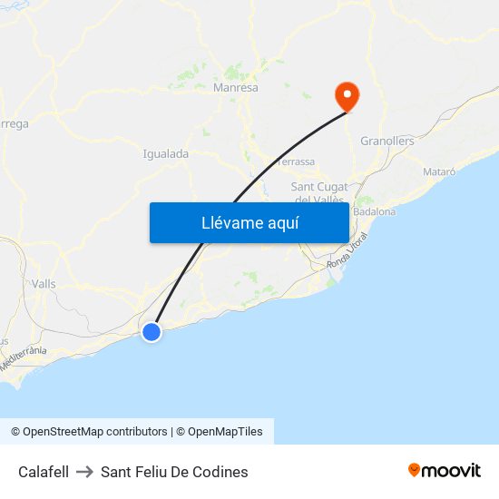 Calafell to Sant Feliu De Codines map