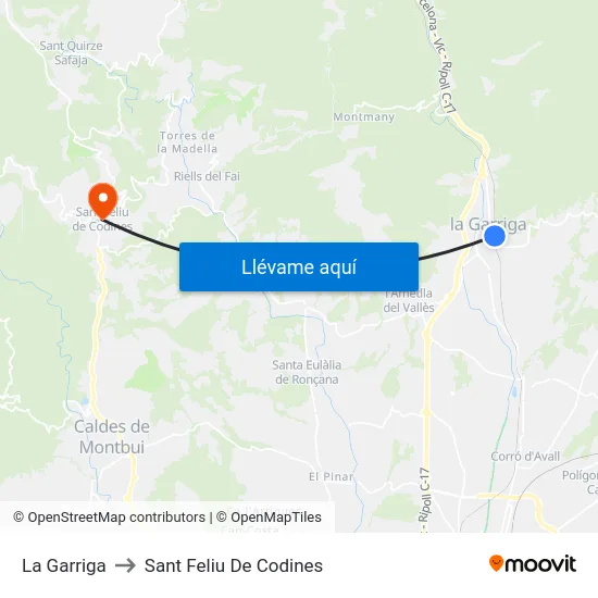 La Garriga to Sant Feliu De Codines map