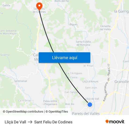 Lliçà De Vall to Sant Feliu De Codines map