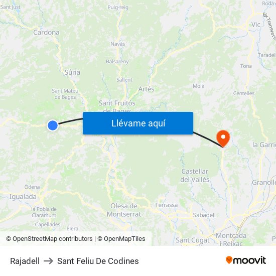 Rajadell to Sant Feliu De Codines map
