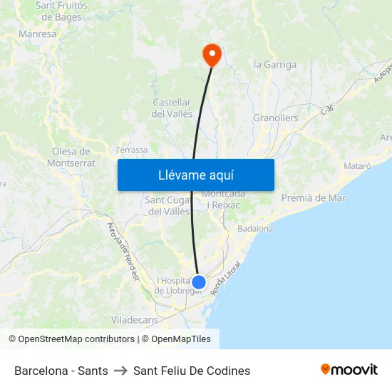 Barcelona - Sants to Sant Feliu De Codines map