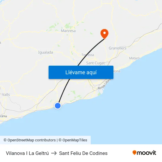 Vilanova I La Geltrú to Sant Feliu De Codines map
