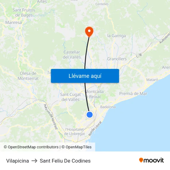 Vilapicina to Sant Feliu De Codines map