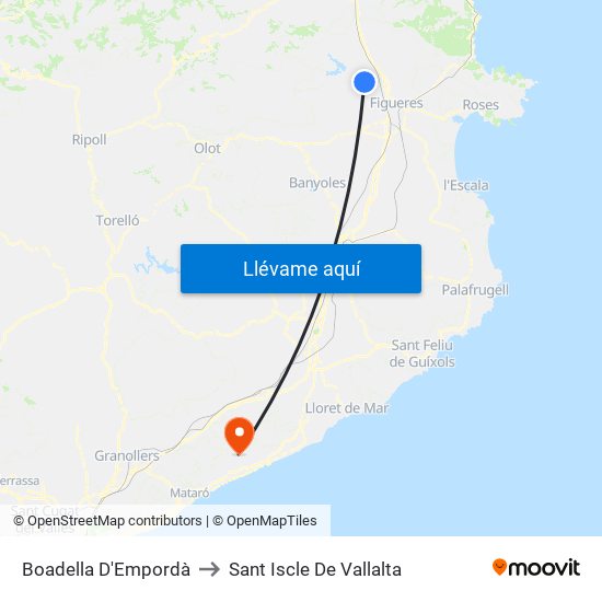 Boadella D'Empordà to Sant Iscle De Vallalta map