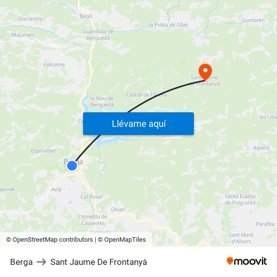 Berga to Sant Jaume De Frontanyà map