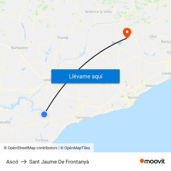 Ascó to Sant Jaume De Frontanyà map