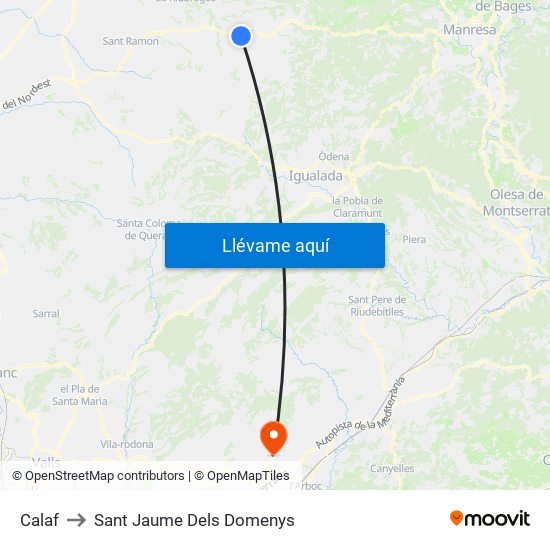 Calaf to Sant Jaume Dels Domenys map