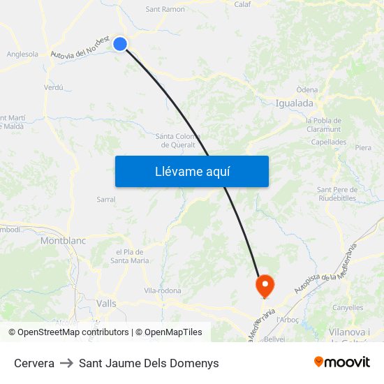 Cervera to Sant Jaume Dels Domenys map