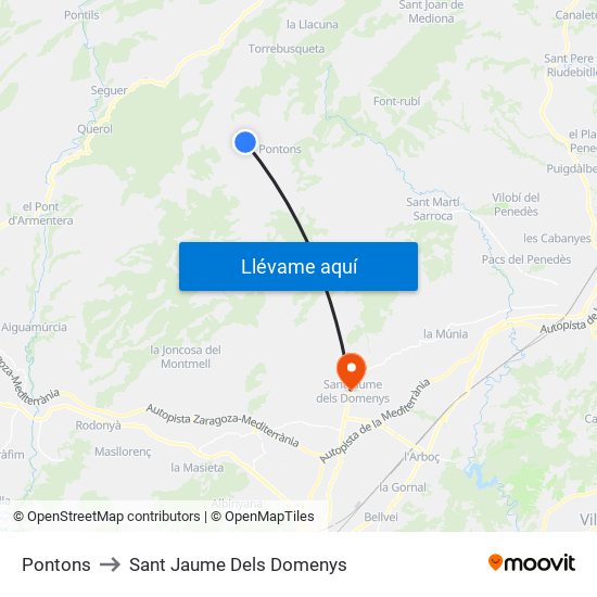 Pontons to Sant Jaume Dels Domenys map