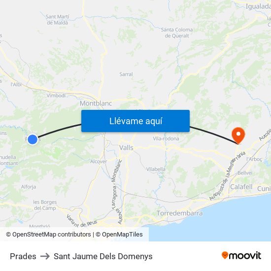 Prades to Sant Jaume Dels Domenys map