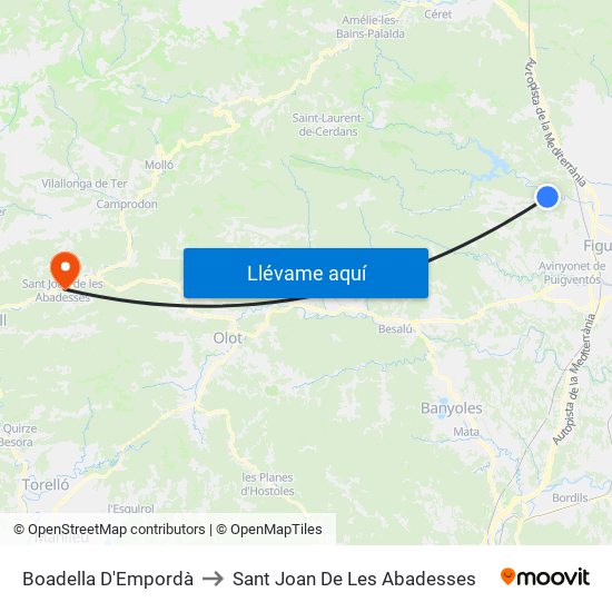 Boadella D'Empordà to Sant Joan De Les Abadesses map