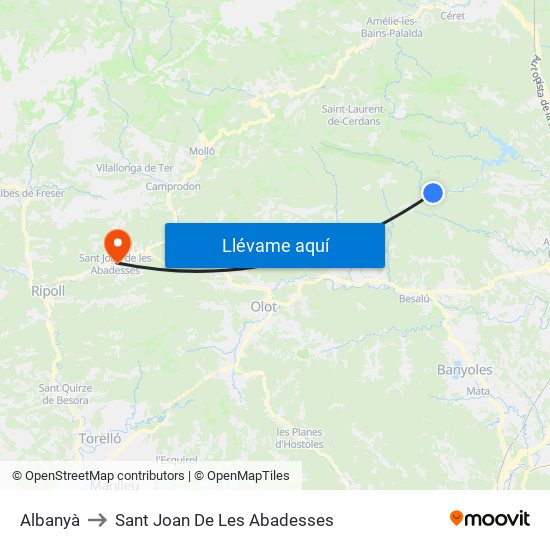 Albanyà to Sant Joan De Les Abadesses map