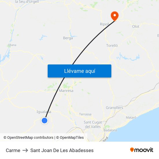 Carme to Sant Joan De Les Abadesses map