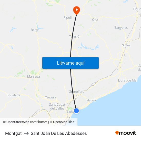 Montgat to Sant Joan De Les Abadesses map