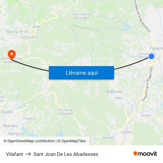 Vilafant to Sant Joan De Les Abadesses map