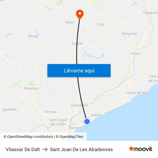 Vilassar De Dalt to Sant Joan De Les Abadesses map