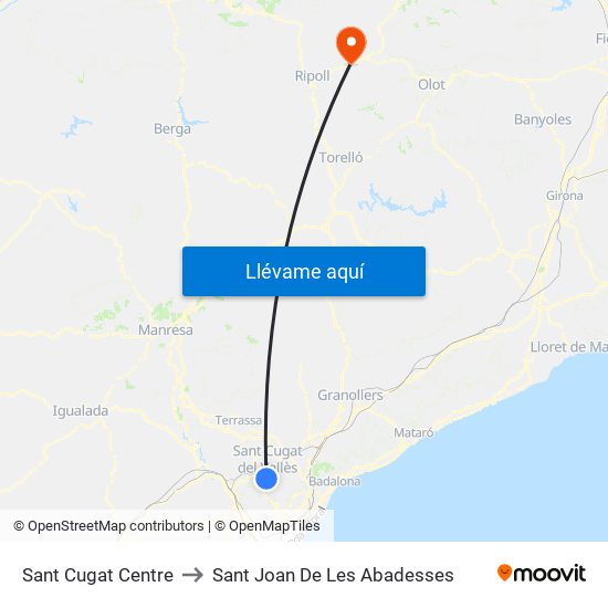 Sant Cugat Centre to Sant Joan De Les Abadesses map