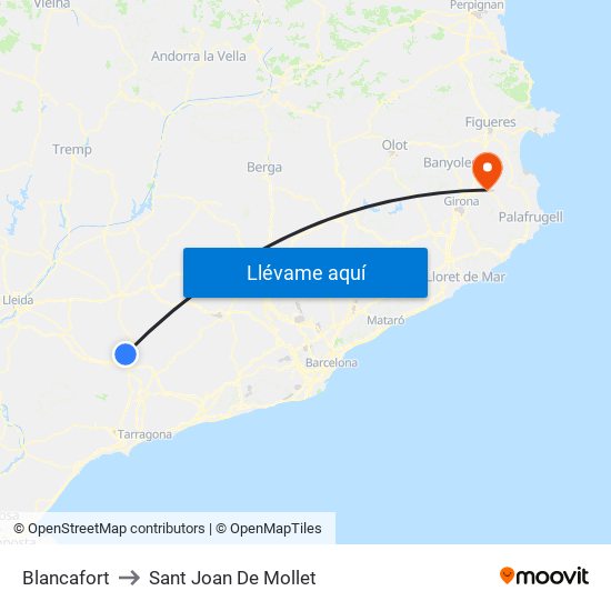 Blancafort to Sant Joan De Mollet map