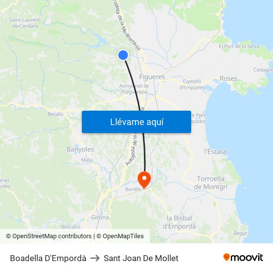 Boadella D'Empordà to Sant Joan De Mollet map