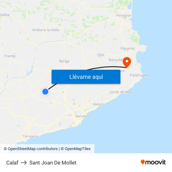 Calaf to Sant Joan De Mollet map