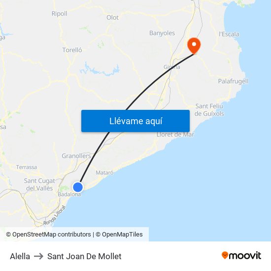 Alella to Sant Joan De Mollet map