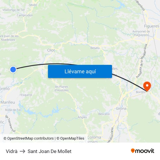 Vidrà to Sant Joan De Mollet map