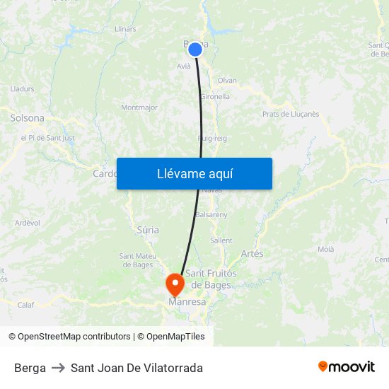 Berga to Sant Joan De Vilatorrada map