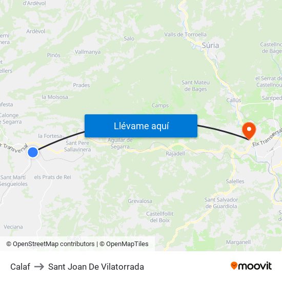 Calaf to Sant Joan De Vilatorrada map