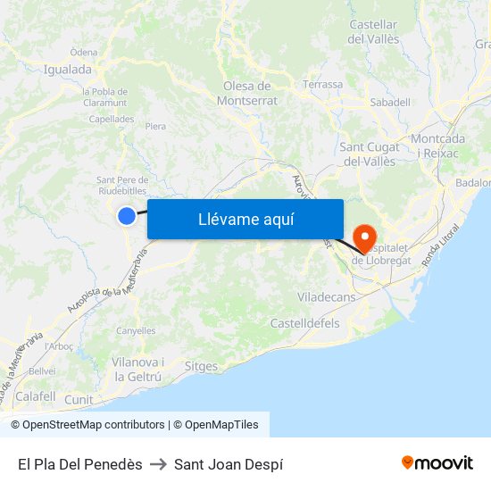 El Pla Del Penedès to Sant Joan Despí map